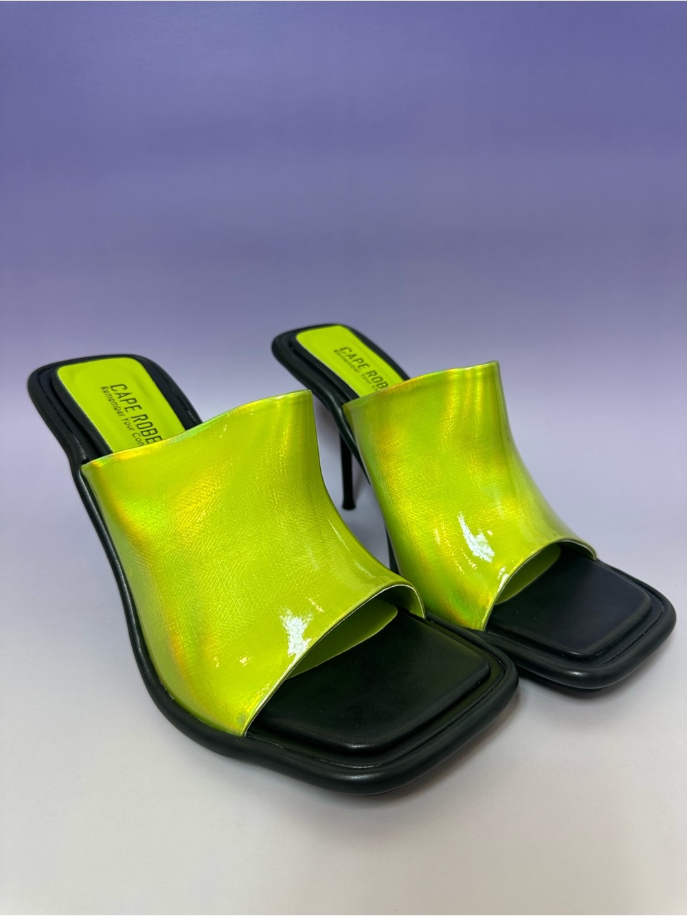 Cape Robbin Neon Lime Patent Slide Mules Women’s Square Toe Slip-On Heels